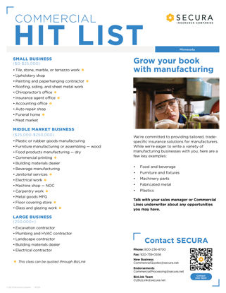 SECURA Upper Midwest States Specialty Hit List